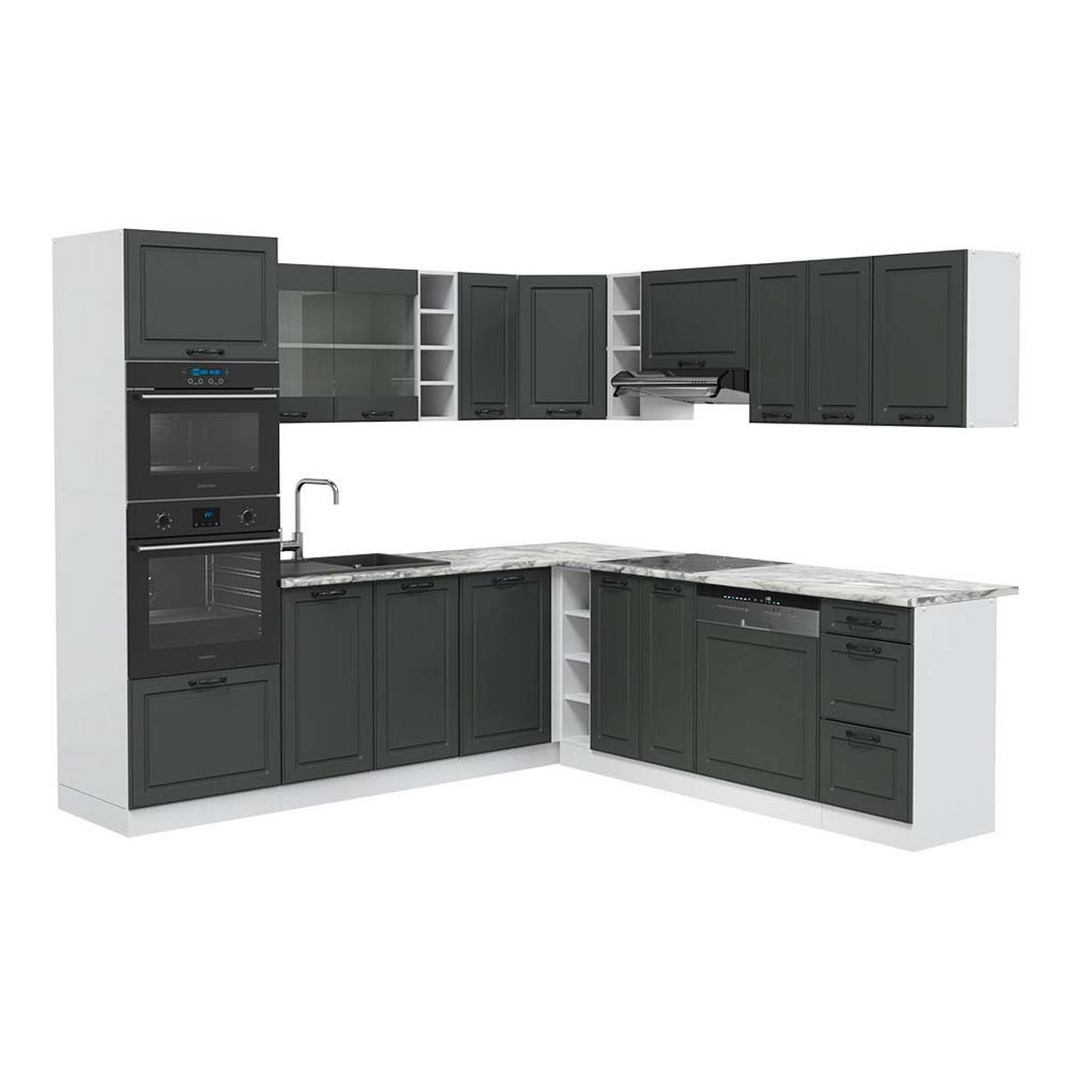 ECKKÜCHE R-Line Anthrazit Landhaus/Weiß 237 x 60 cm, AP Marmor - Anthrazit/Weiß, Holzwerkstoff (247/81.6/60cm) - Vicco