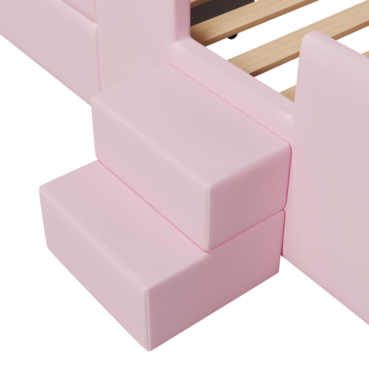 KINDERBETT 90/200 cm DE-03359, mit Treppe, Schubladen, LED-Lichtleisten und Aufbewahrungstaschen, in Rosa - Pink, Holzwerkstoff (90/200cm) - ComfortXL