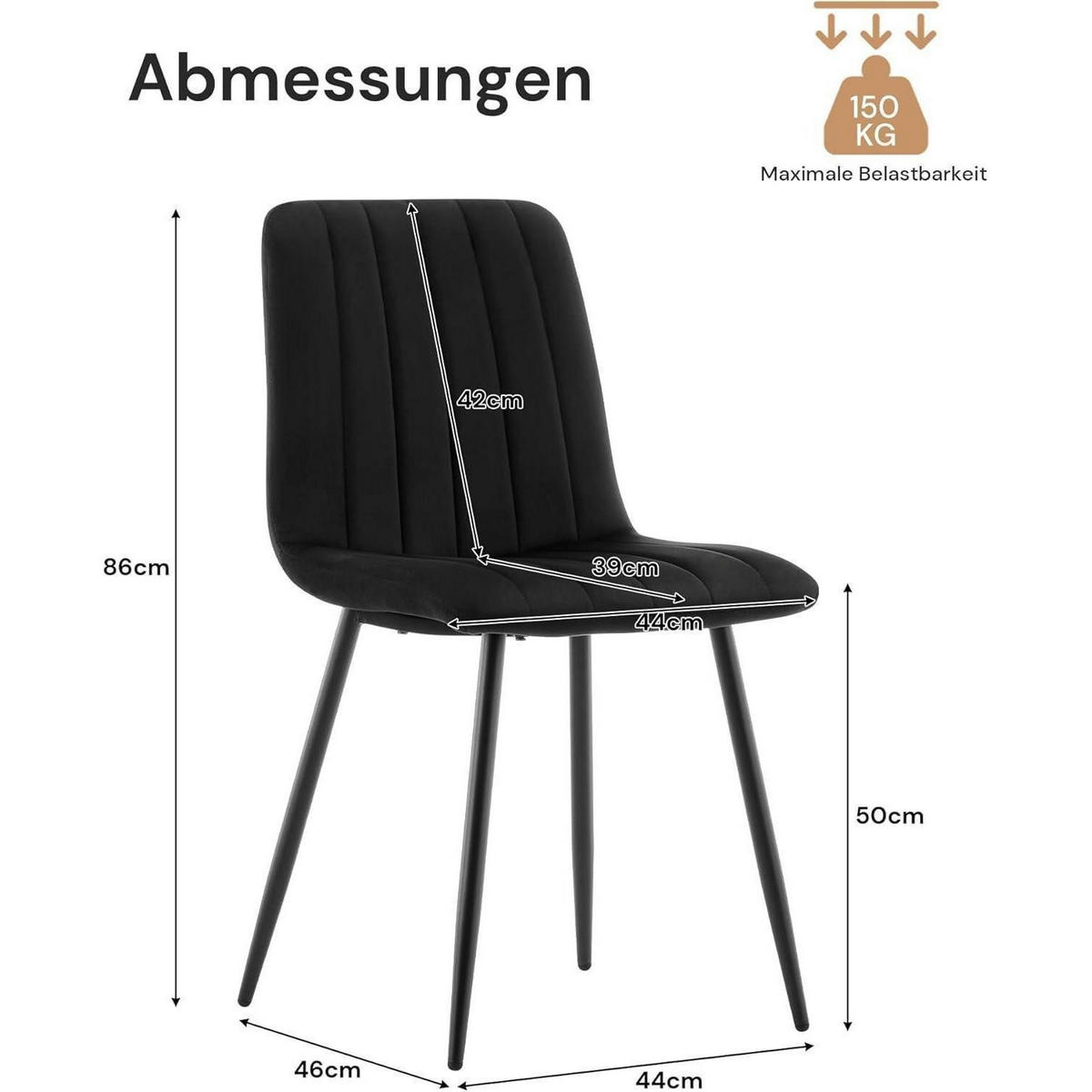 ESSZIMMERSTÜHLE 2er Set Samt Schwarz - Schwarz, Textil (54/86/45cm)