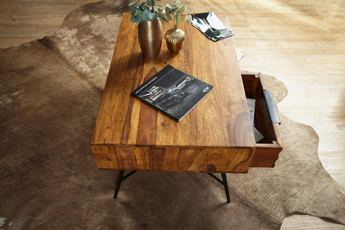 COUCHTISCH Massivholz Industrial-Design mit einzigartiger Maserung, 87x55x41cm - Schwarz/Braun, Holz/Metall (55/87/41cm) - KADIMA DESIGN
