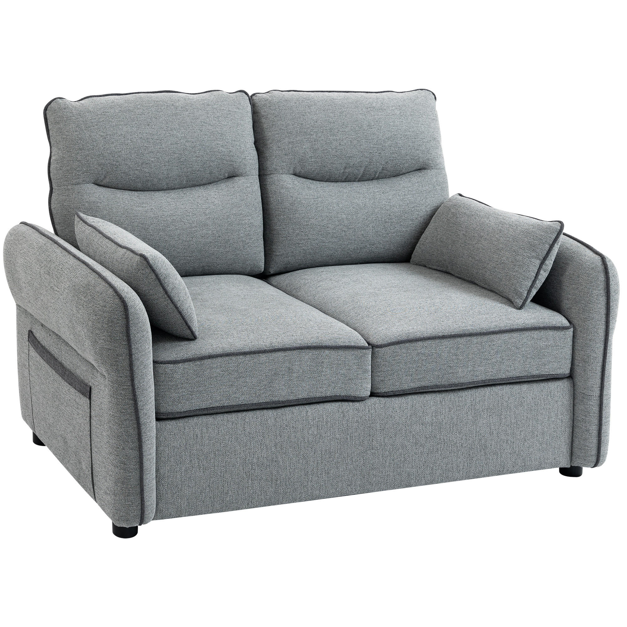 SOFA, 2-Sitzer, ägyptischer Samt, 2 Kissen, Seitentasche, grau, 136x81x90cm - Multicolor, Holzwerkstoff (136/90/81cm) - FORIOUS