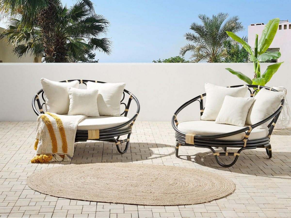 SONNENINSEL 2er-Set Rattan schwarz Auflagen beige ROSSANO - Beige/Schwarz, Naturmaterialien (112/71/110cm)