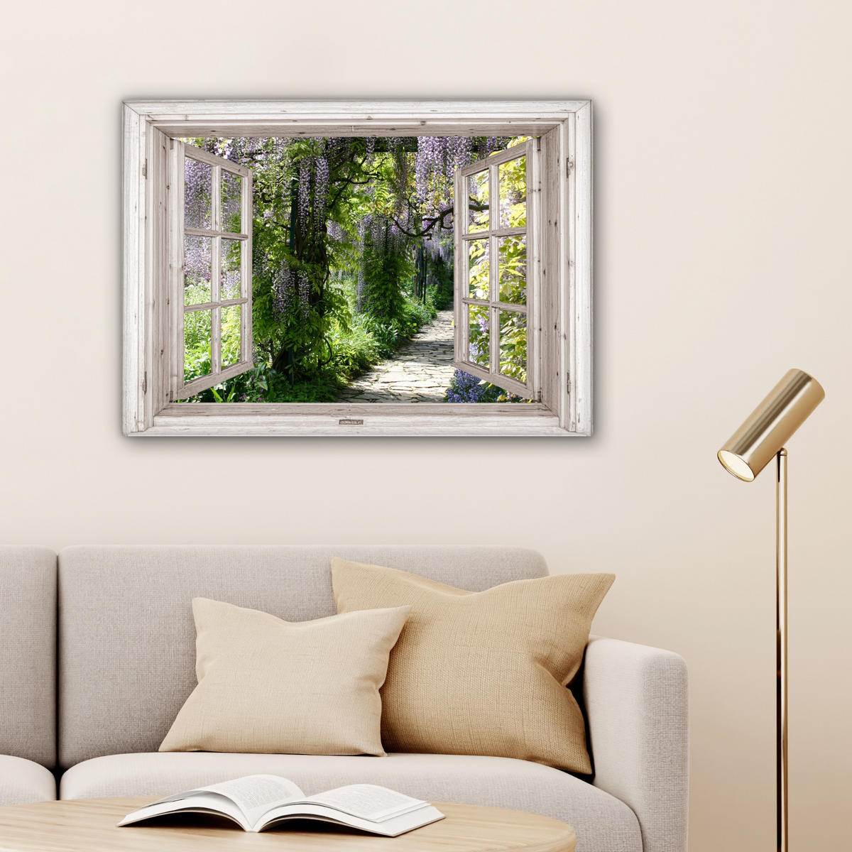 LEINWANDBILD Blauer Regen - Blumen - Aussicht - Baum - Frühling Wandbilder 80x60 cm - Grün, Textil (80/60cm) - MuchoWow