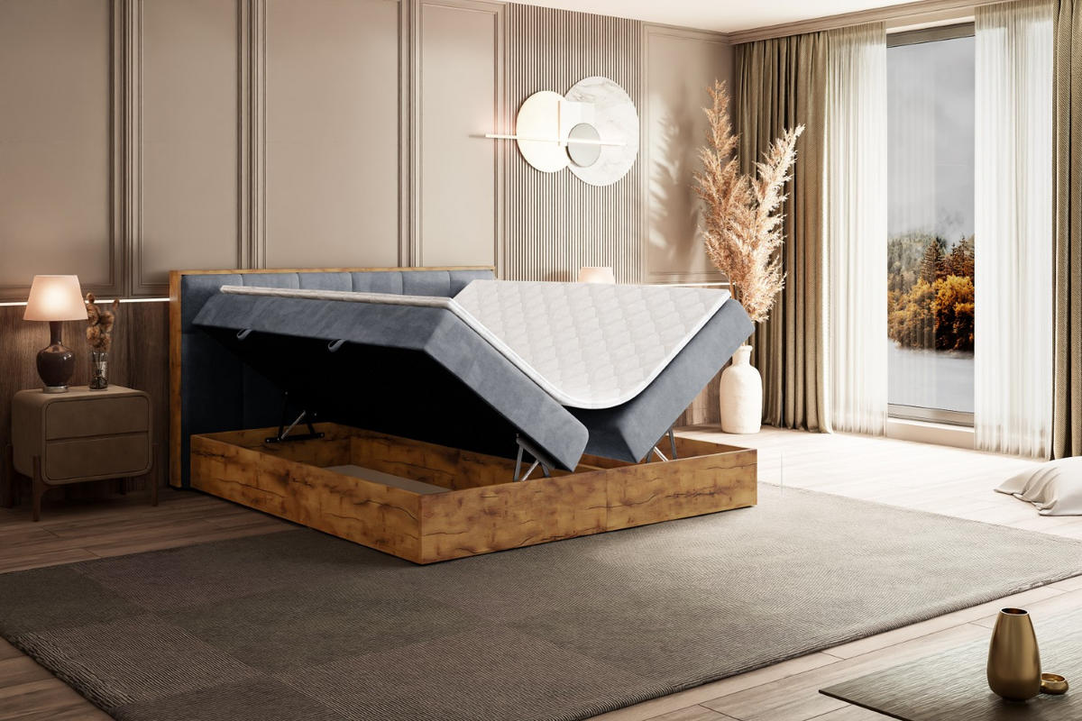 BOXBETT mit Matratze H4 und Lattenrost - LOLLI7 - 200x200 - Hellgrau - Grau, Holzwerkstoff/Kunststoff (200/200cm) - ALTDECOR