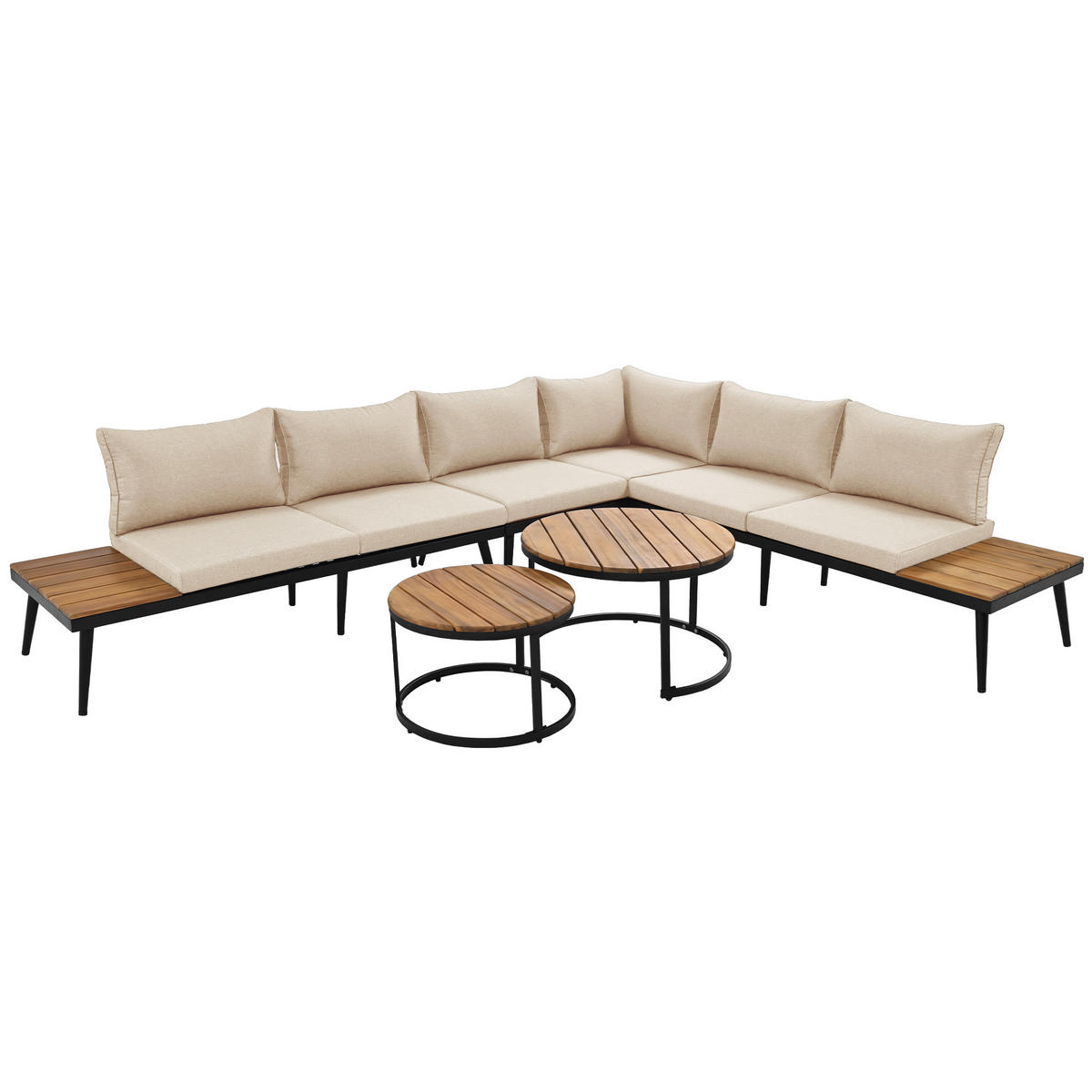 GARTENLOUNGE-SET Outdoor 6-tlg. Schwarz - Beige, Metall - ComfortXL