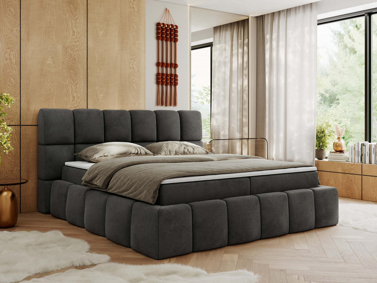 BOXBETT NIRA 200/200 - Dunkelgrau Velvet - H4 - Dunkelgrau, Holz/Textil (200/200cm) - MKS
