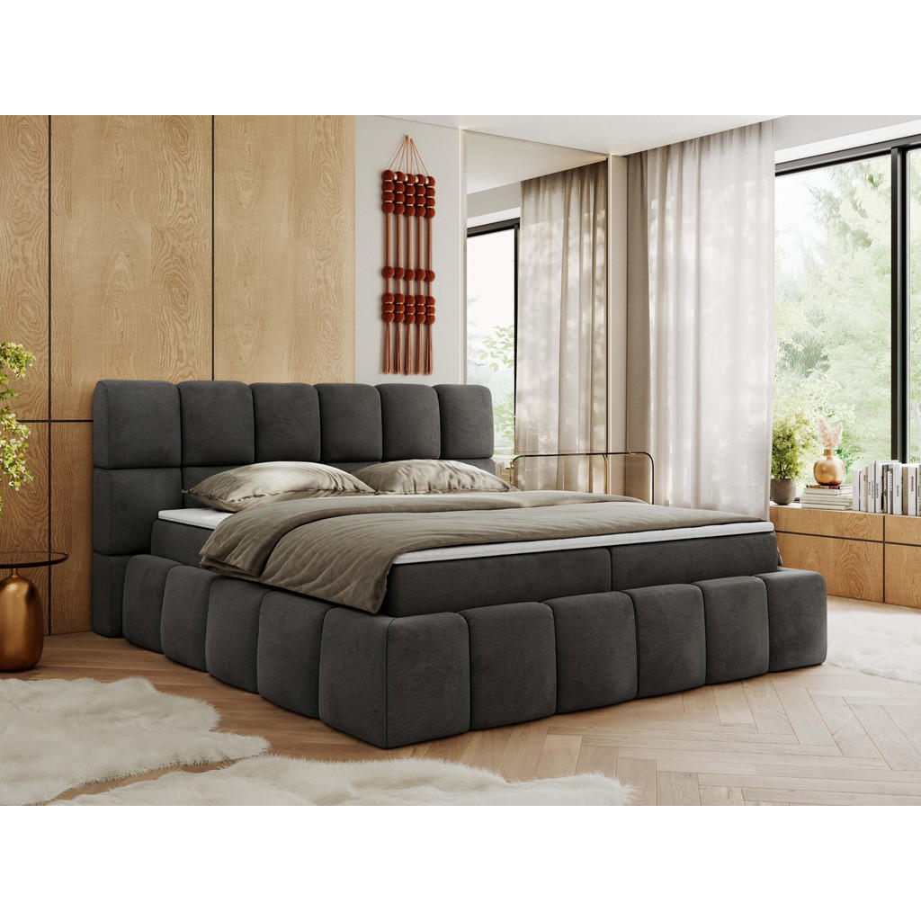 Thumbnail - MKS Boxbett, Dunkelgrau, Textil, 2-Sitzer, H3, 7-Zonen, Rechteckig, 140x200 cm, Oeko-Tex®, Schlafzimmer, Betten, Boxspri...