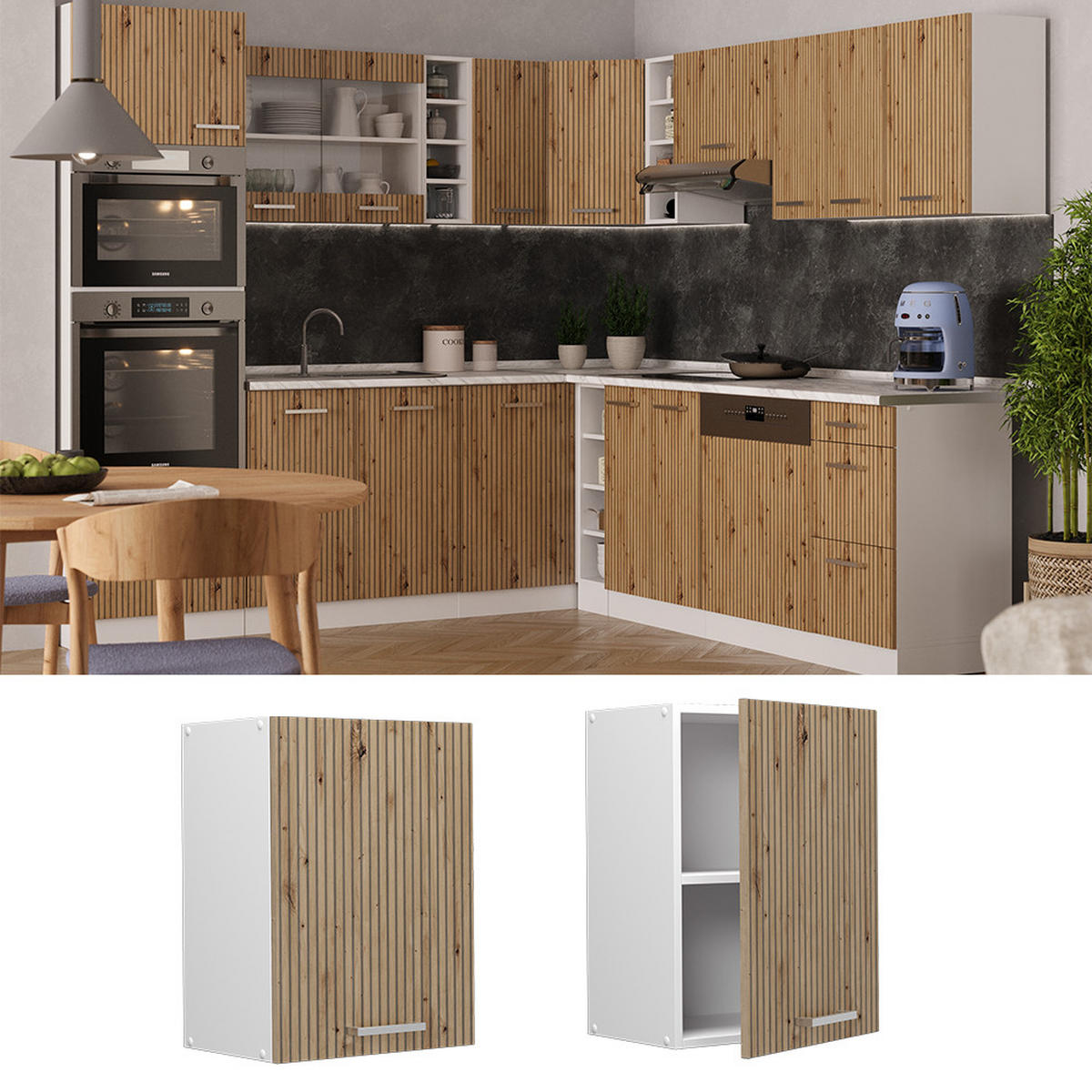 HÄNGESCHRANK R-Line Artisan-Eiche 45 cm - Weiß/Eiche Artisan, Holzwerkstoff (45/60/31cm) - Vicco