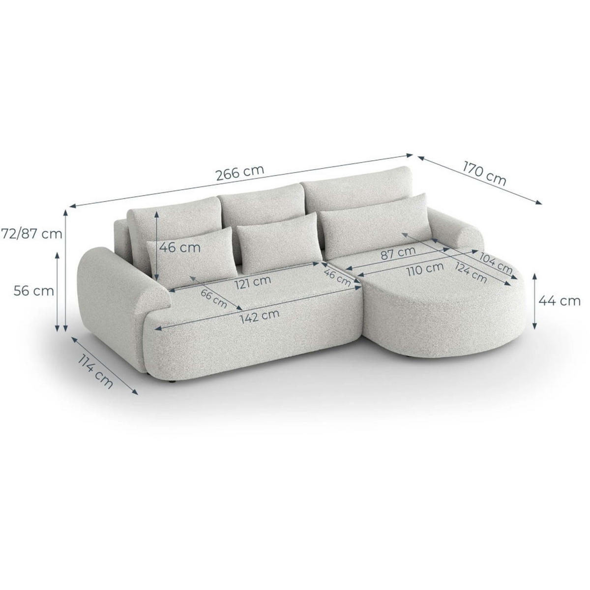 ECKSCHLAFSOFA Olivio L Hellgrau - Hellgrau/Schwarz, Kunststoff/Textil (266/170cm) - Beautysofa
