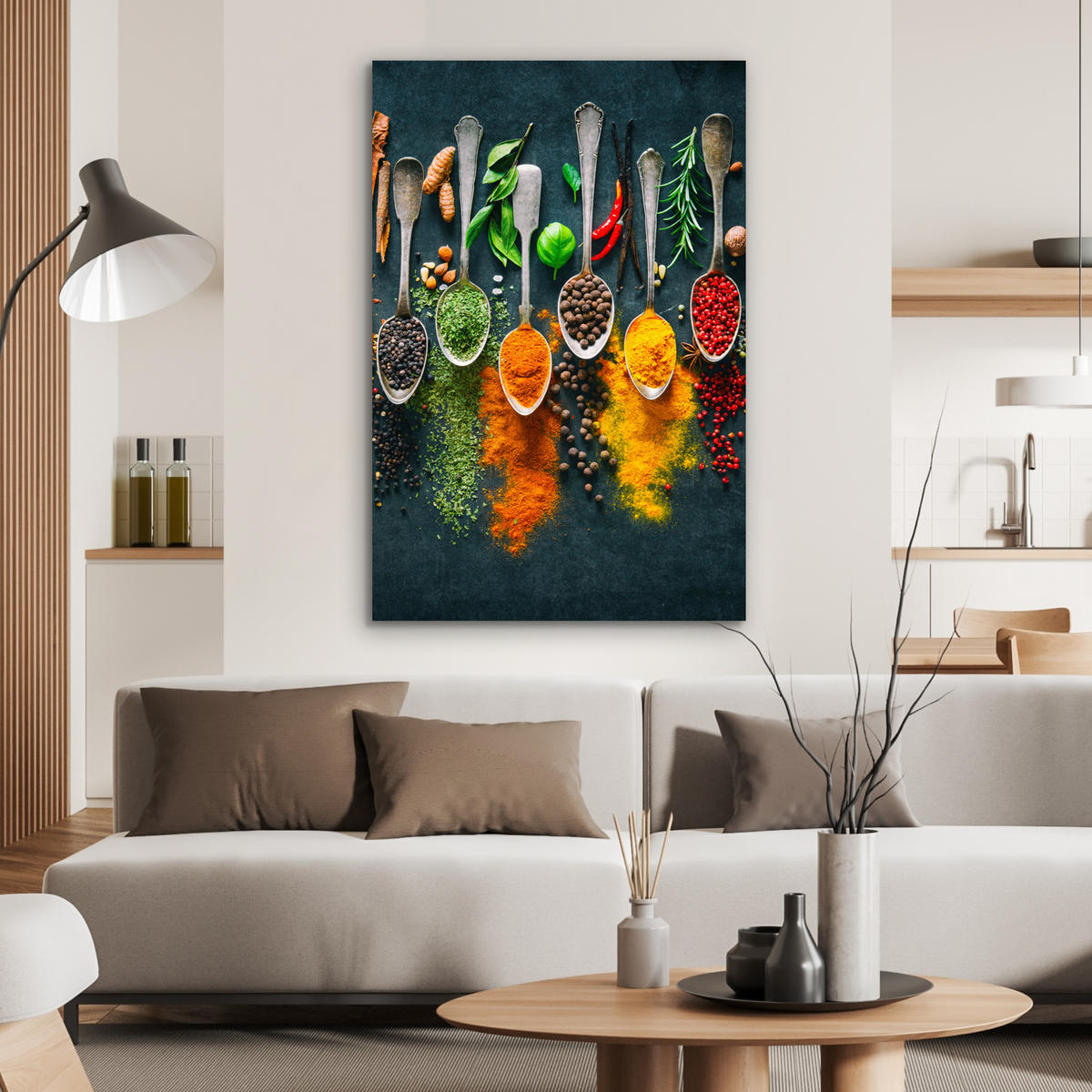 METALLBILD Kräuter - Gewürze - Löffel 60x90 cm - Currygelb, Metall (60/90cm) - MuchoWow