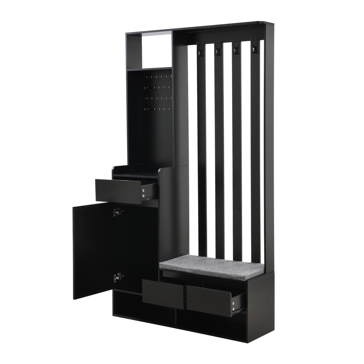 FLURGARDEROBE mit Sitzbank 100 x 35 x 180 cm MDF Schwarz - Schwarz, Holzwerkstoff (35/180/100cm) - Beauniv