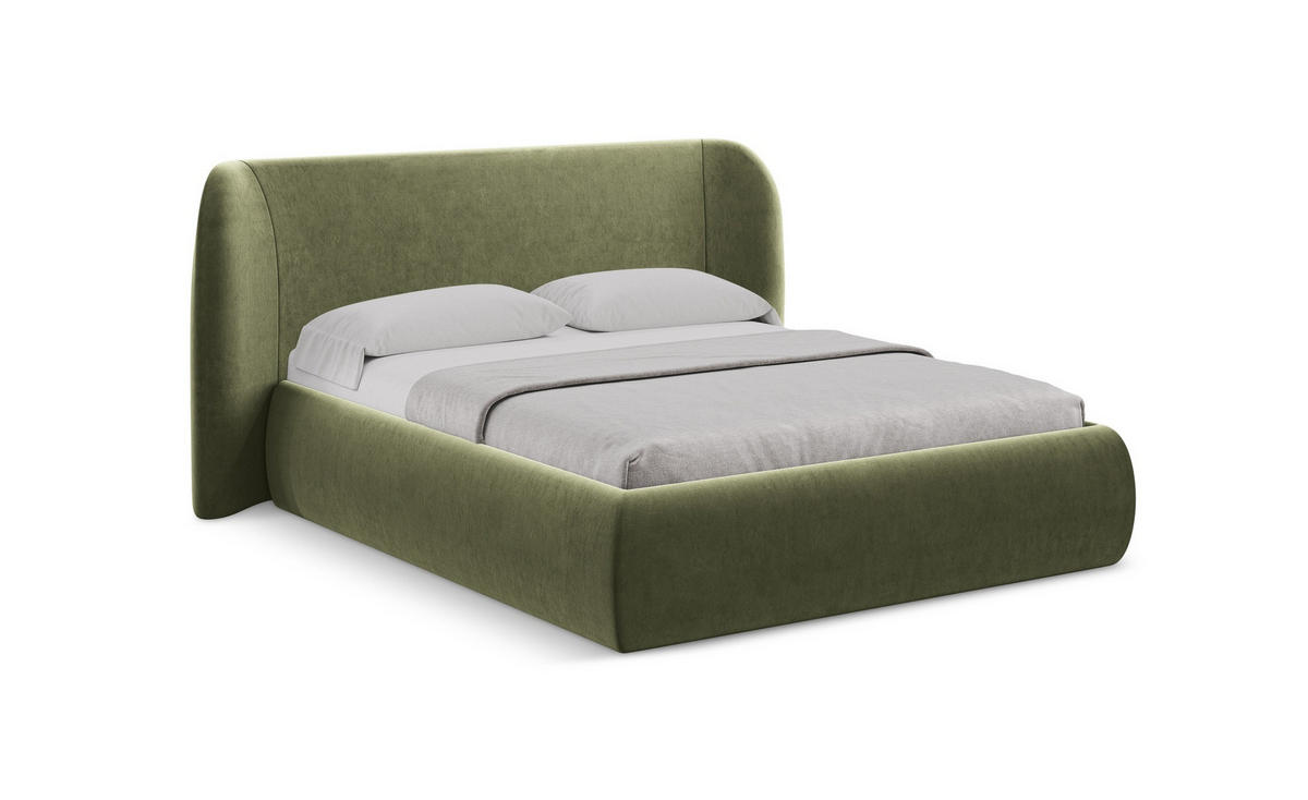 POLSTERBETT mit Bettkasten und Lattenrost 210x215 Grün - Schwarz/Olivgrün, Kunststoff/Textil (160/200cm) - Makamii