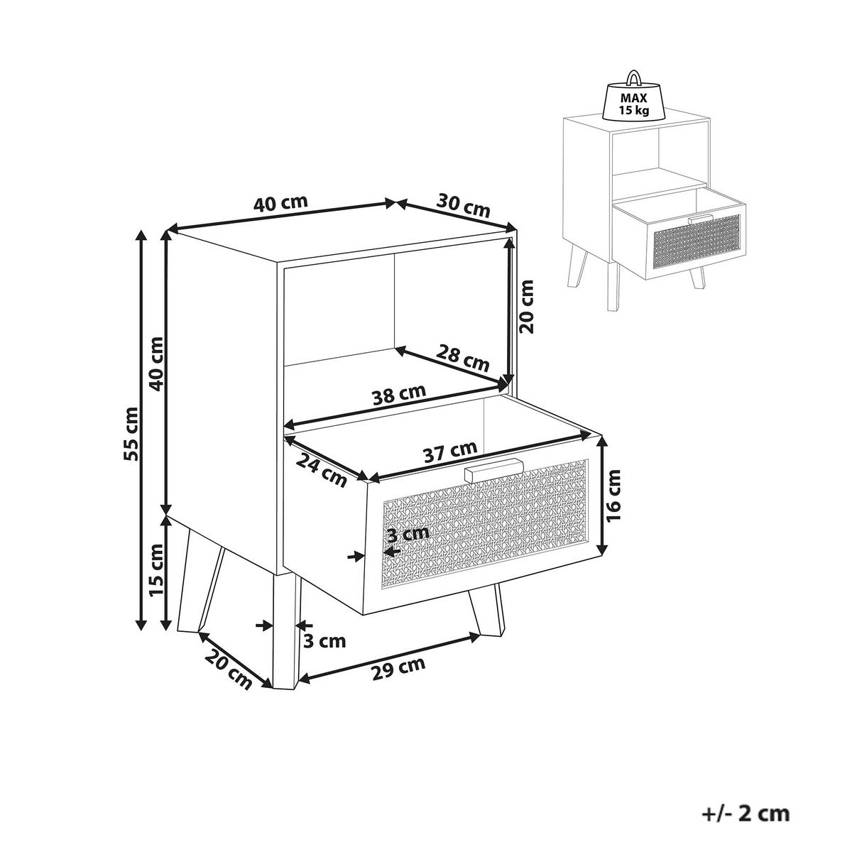 NACHTTISCH Rattan heller Holzfarbton 1 Schublade 40/30 cm Seney - Hellbraun, Holz (40/55/30cm) - Beliani