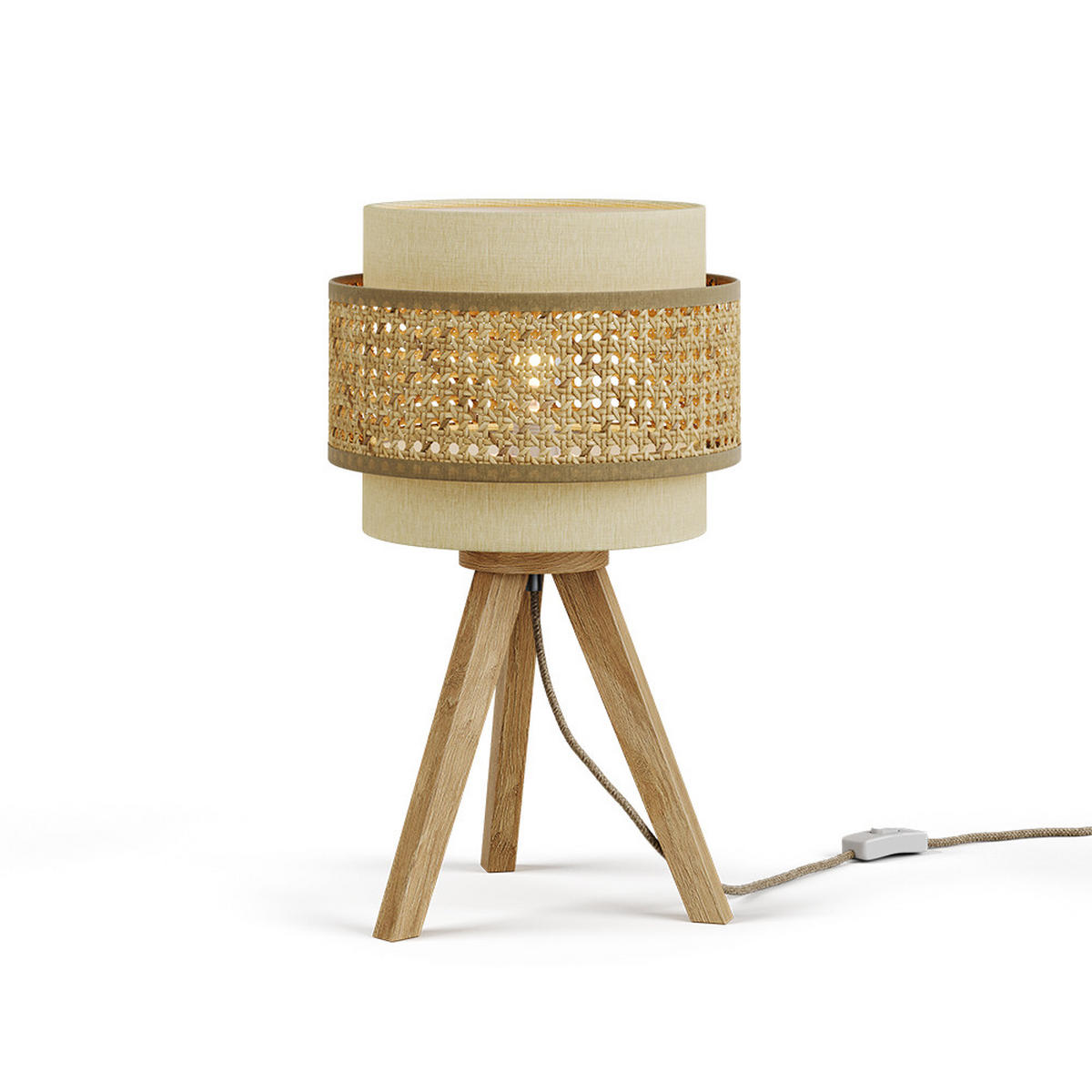 TISCHLAMPE Morten Rattan/Creme 26 x 45 cm mit Standfuß - Creme/Braun, Holz (26/26/45cm) - Vicco