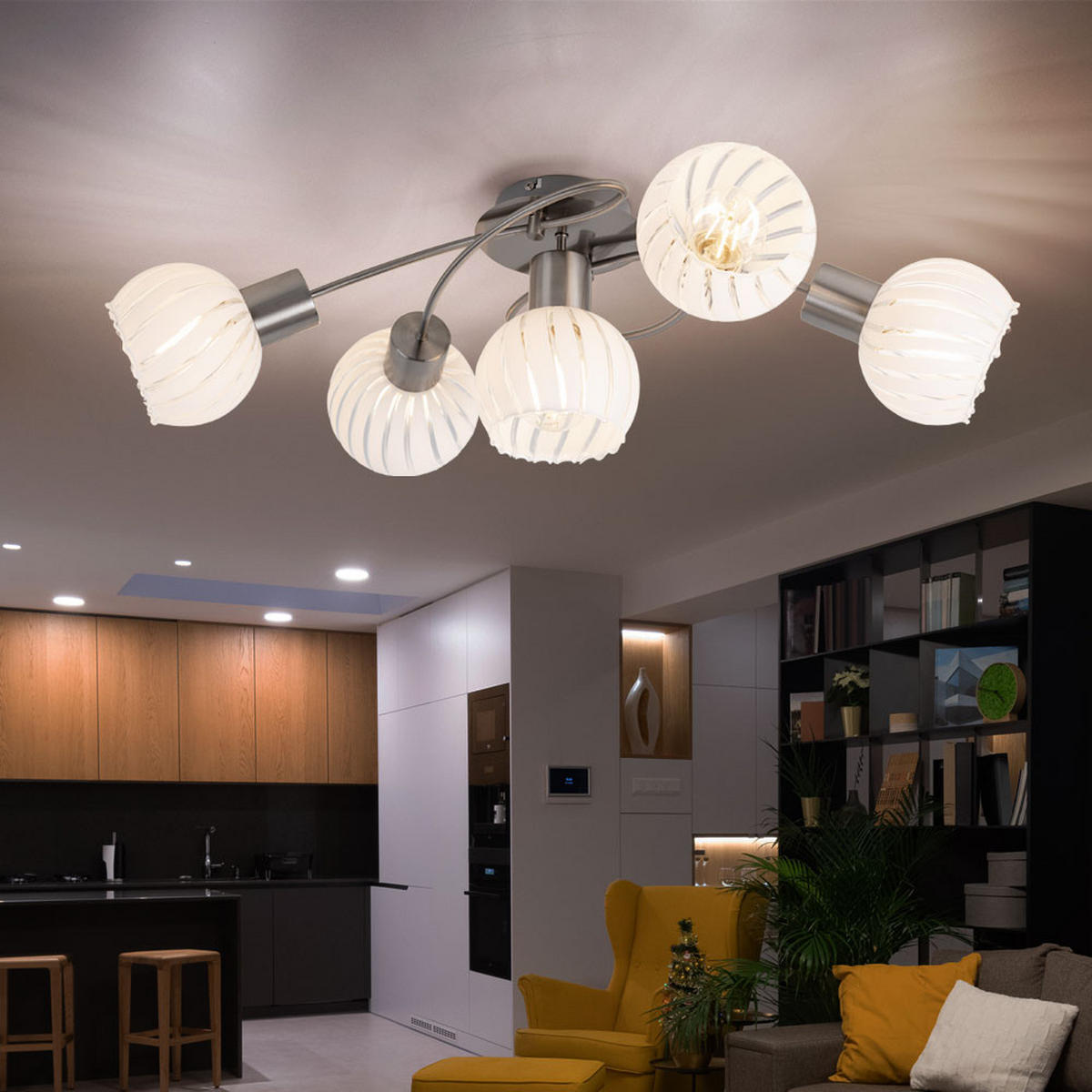 DECKENLEUCHTE Metall Weiß Glas - Weiß, Glas (69/43/24cm)