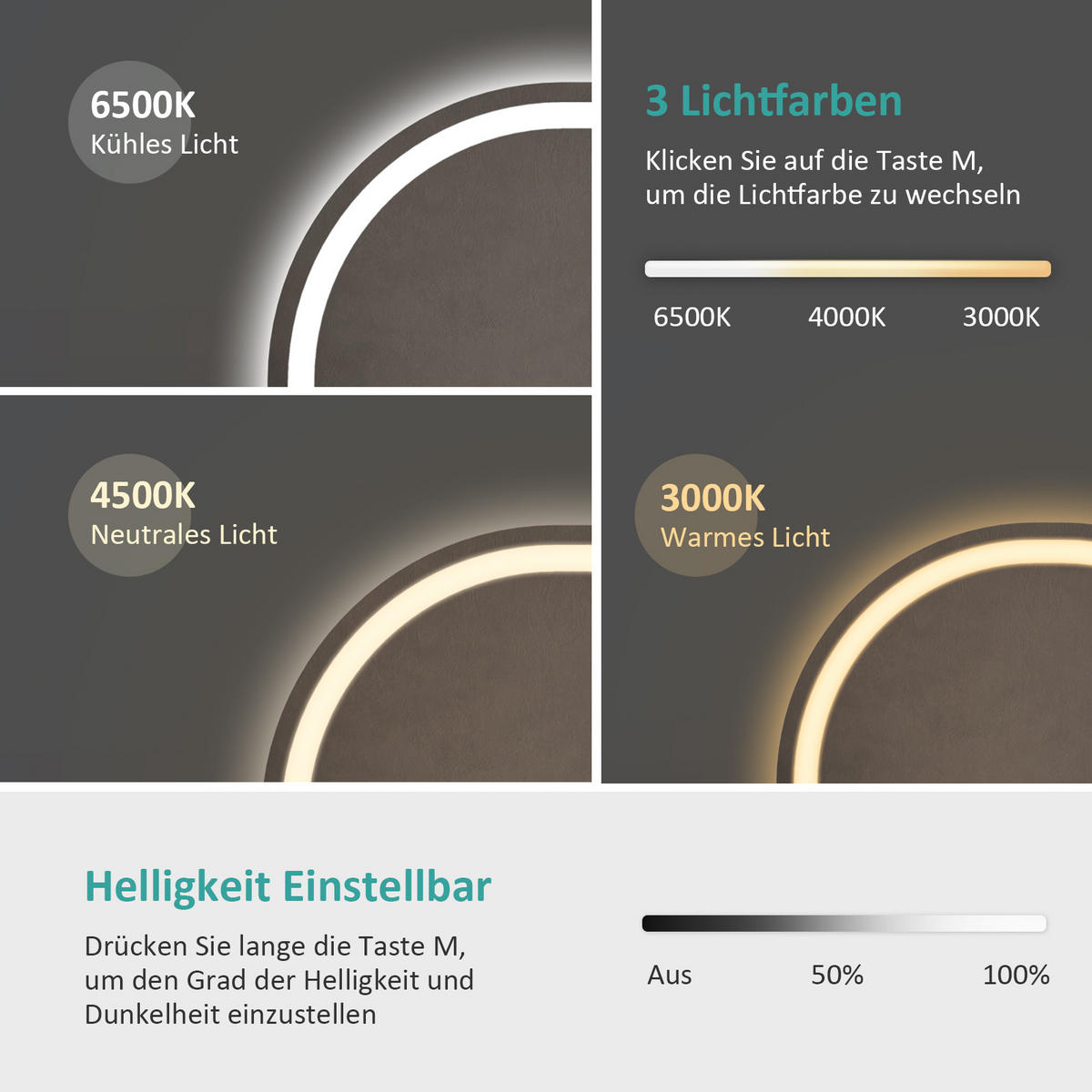 BADSPIEGEL ovale mit Beleuchtung mit Anti-Beschlag 80/60 cm - Weiß, Glas (60/2.5/80cm) - EMKE