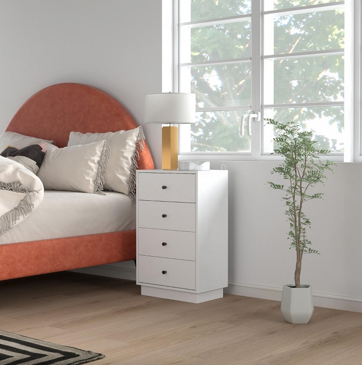 KOMMODE aus Spanplatte 47x29x75 cm Weiß mit 4 Schubladen und Anti-Kipp-Schutz - Weiß, Holzwerkstoff (47/75/29cm) - Modfu