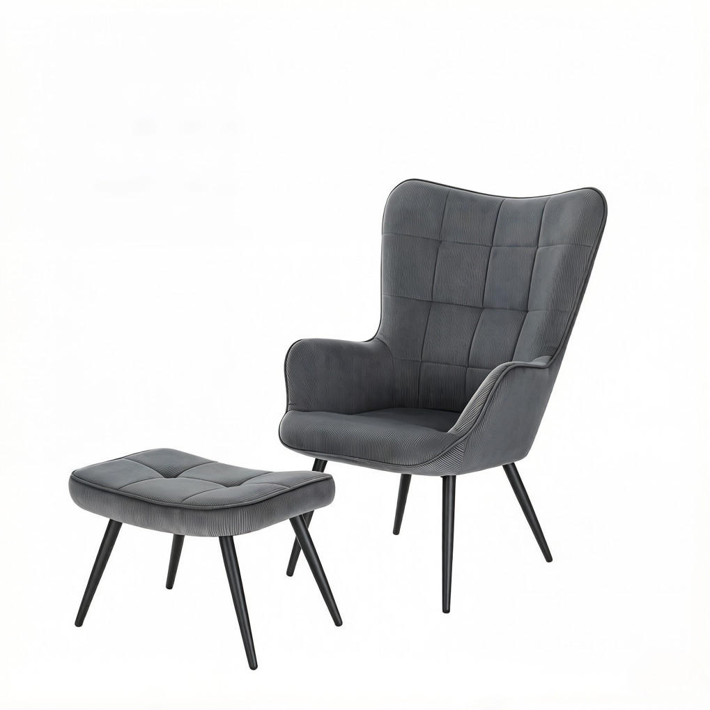SESSEL mit Hocker 50/49/97 cm in Dunkelgrau aus Cord mit Metallgestell - Dunkelgrau, Textil (68/97/49cm) - BEAOK