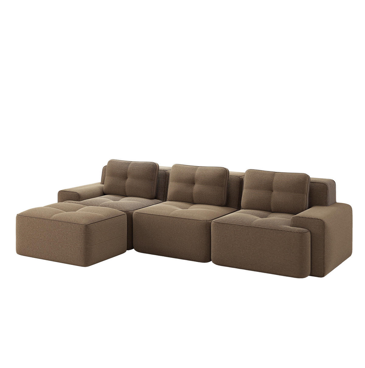 MODULSOFA aus Cordstoff Braun 293x177x69 cm mit Ottoman und rutschfester Unterseite - Braun, Textil (177/293cm) - IVMEU