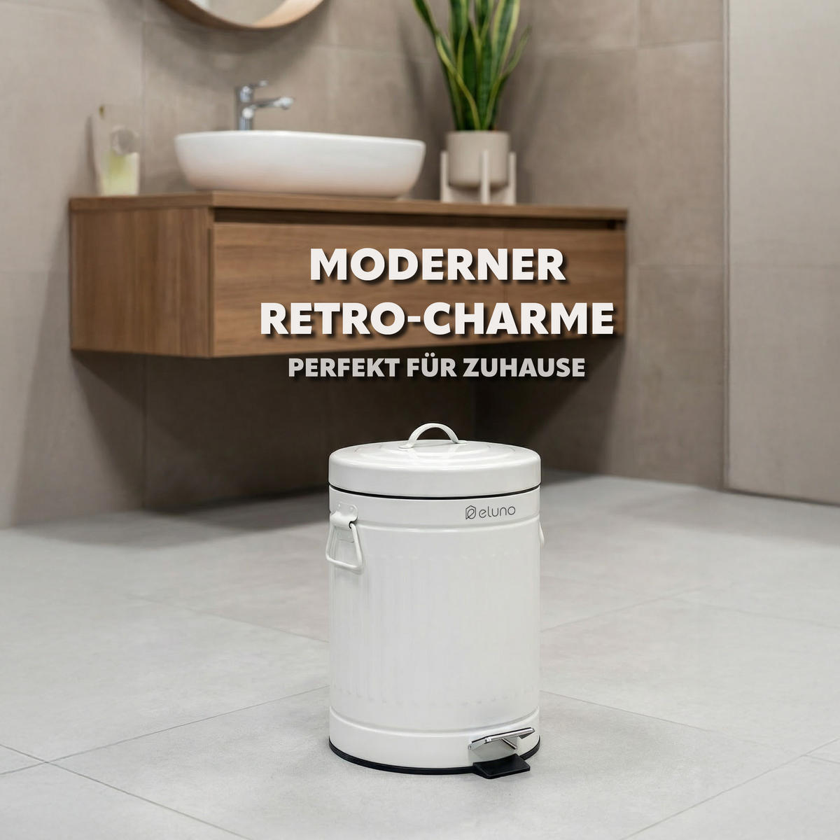 KOSMETIKEIMER Treteimer VINTAGE, 5 Liter, aus Metall, weiß - Weiß, Metall (21/30.5/21cm) - eluno