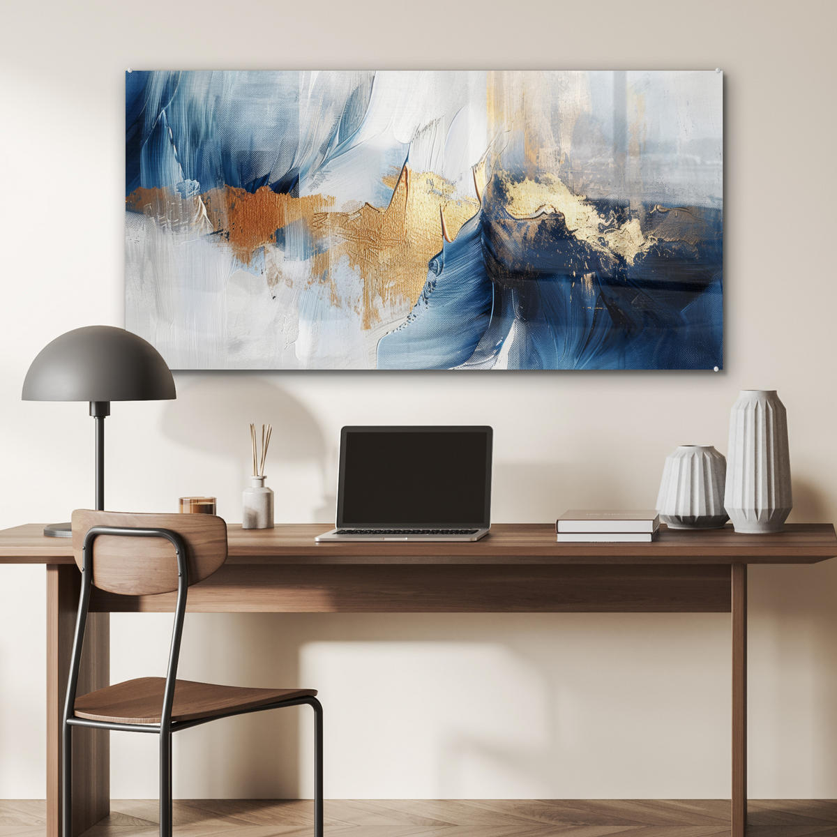 OBRAZ NA AKRYLOVOM SKLE Zlatá - modrá - akvarel - umenie - moderné 120x60 cm - svetlomodrá, sklo (120/60cm) - MuchoWow