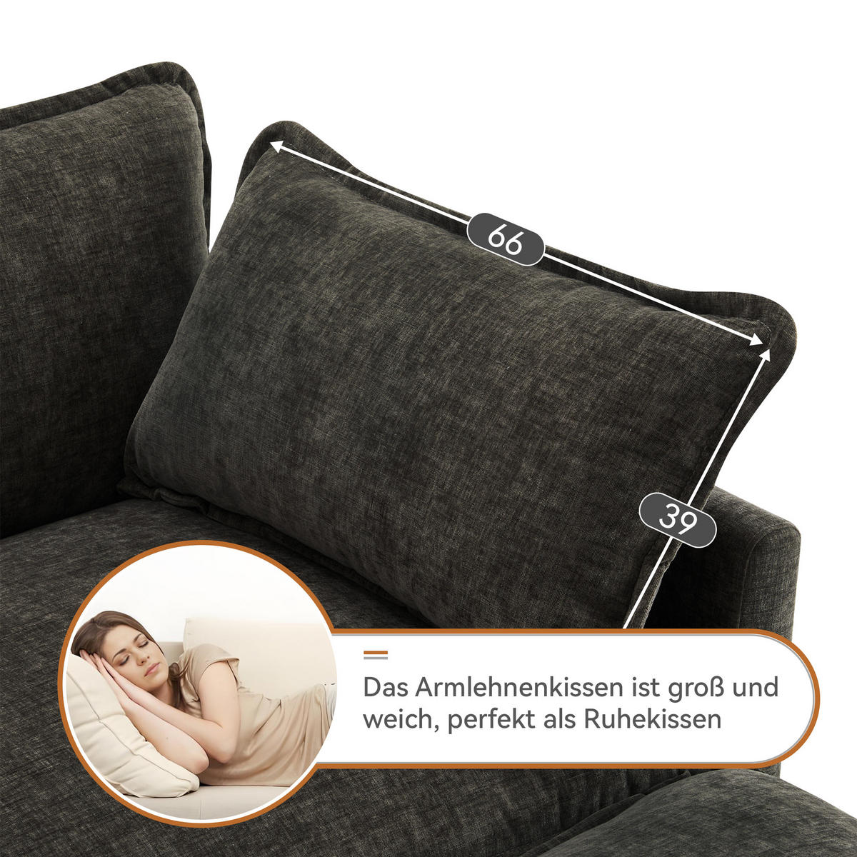 ECKSOFA 283/147/84 cm Dunkelgrau mit 1 Fußhocker - Dunkelgrau, Textil (283/147cm) - Oxeza
