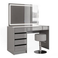 SCHMINKTISCH Sherry Grau 120 cm mit LED-Spiegel und Hocker - Grau, Holzwerkstoff (120/75/55cm) - Vicco