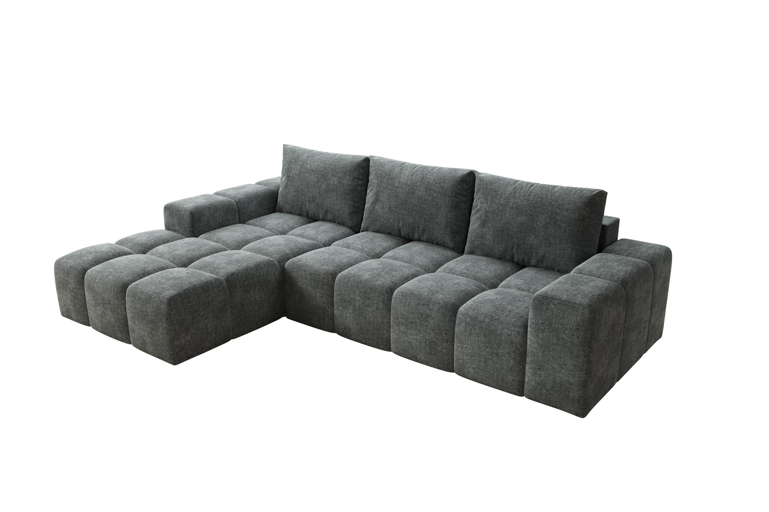 ECKSOFA Cento, L-Form, Ottomane links, Webstoff, 285x56x180 cm, Grau - Grau, Holz (180/285cm) - PROMETO Möbel