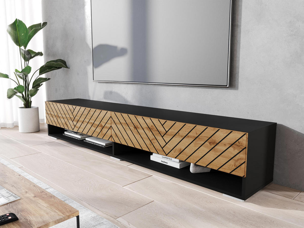 TV-LOWBOARD A180 MDF - Eiche Wotan/Alufarben, Holzwerkstoff/Kunststoff (180/30/33cm) - MIRJAN24