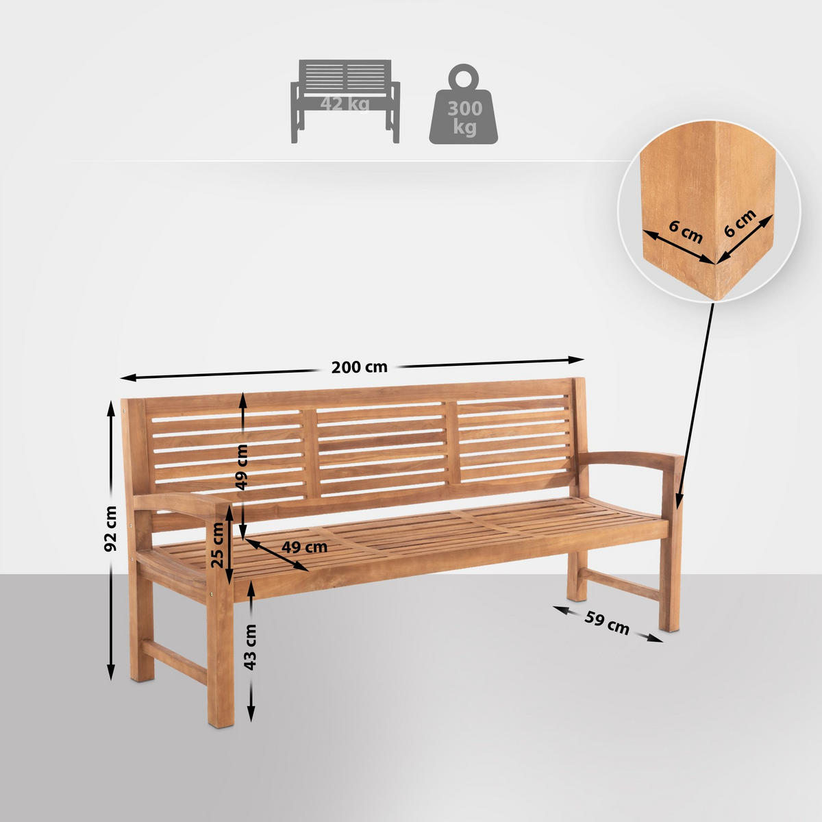 GARTENBANK 200/59 cm Holz teak - Teakfarben, Holz (200/92/59cm) - CLP