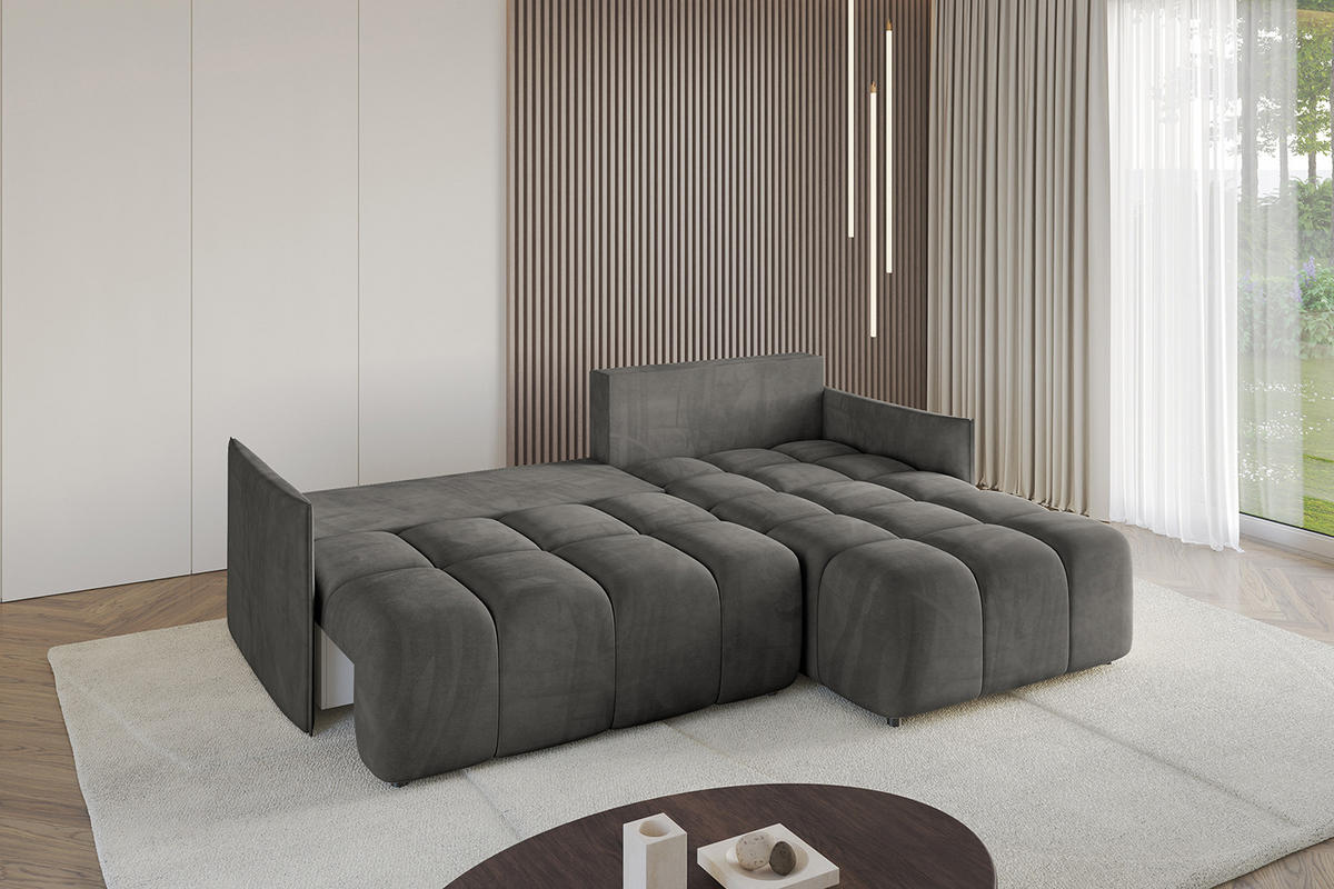 ECKSOFA Ottomane rechts LONLI-L 251x189x68 Anthrazit Velours - Anthrazit, Holzwerkstoff/Kunststoff (189/251cm) - ALTDECOR