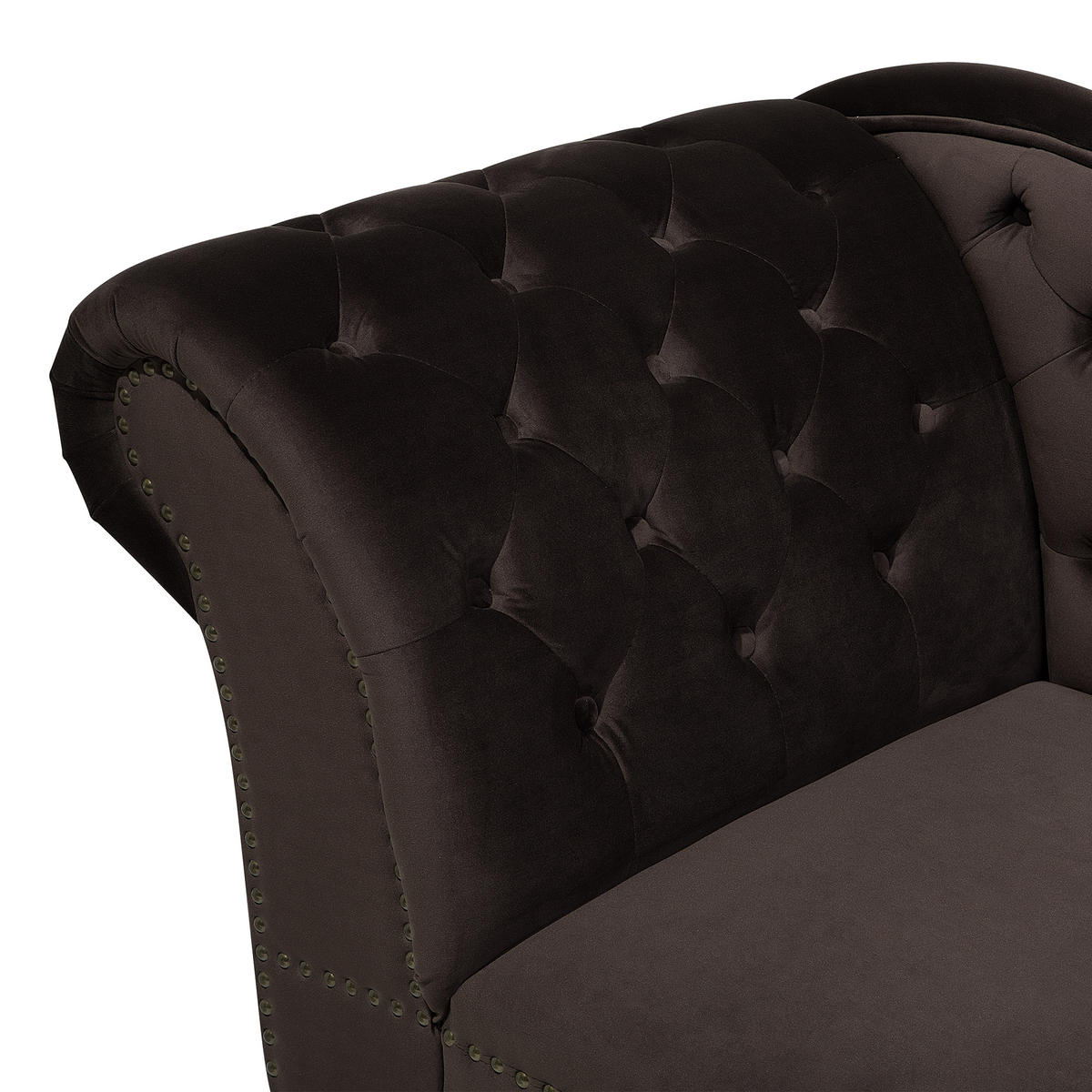 CHAISELONGUE Samtstoff dunkelbraun linksseitig Nimes - Schwarz/Braun, Textil (170/79/61cm) - Beliani