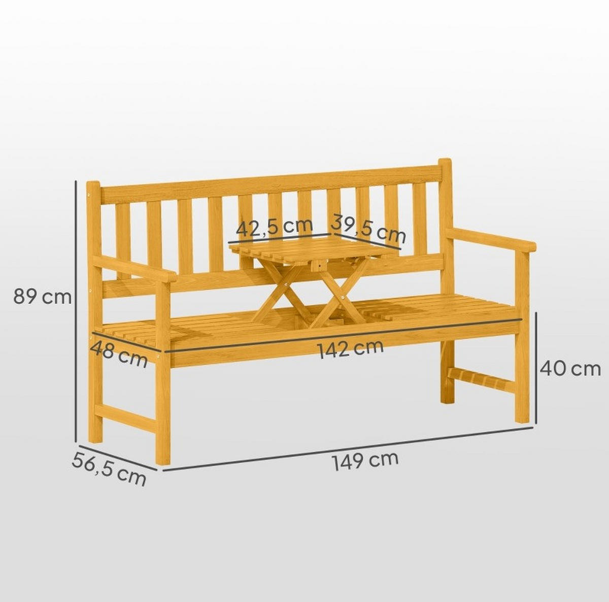 ZAHRADNÍ lavice z akáciového dřeva 149x56,5x89 cm teak s výklopným středovým stolkem a područkami - teaková, kompozitní dřevo (149/89/56.5cm) - Modfu