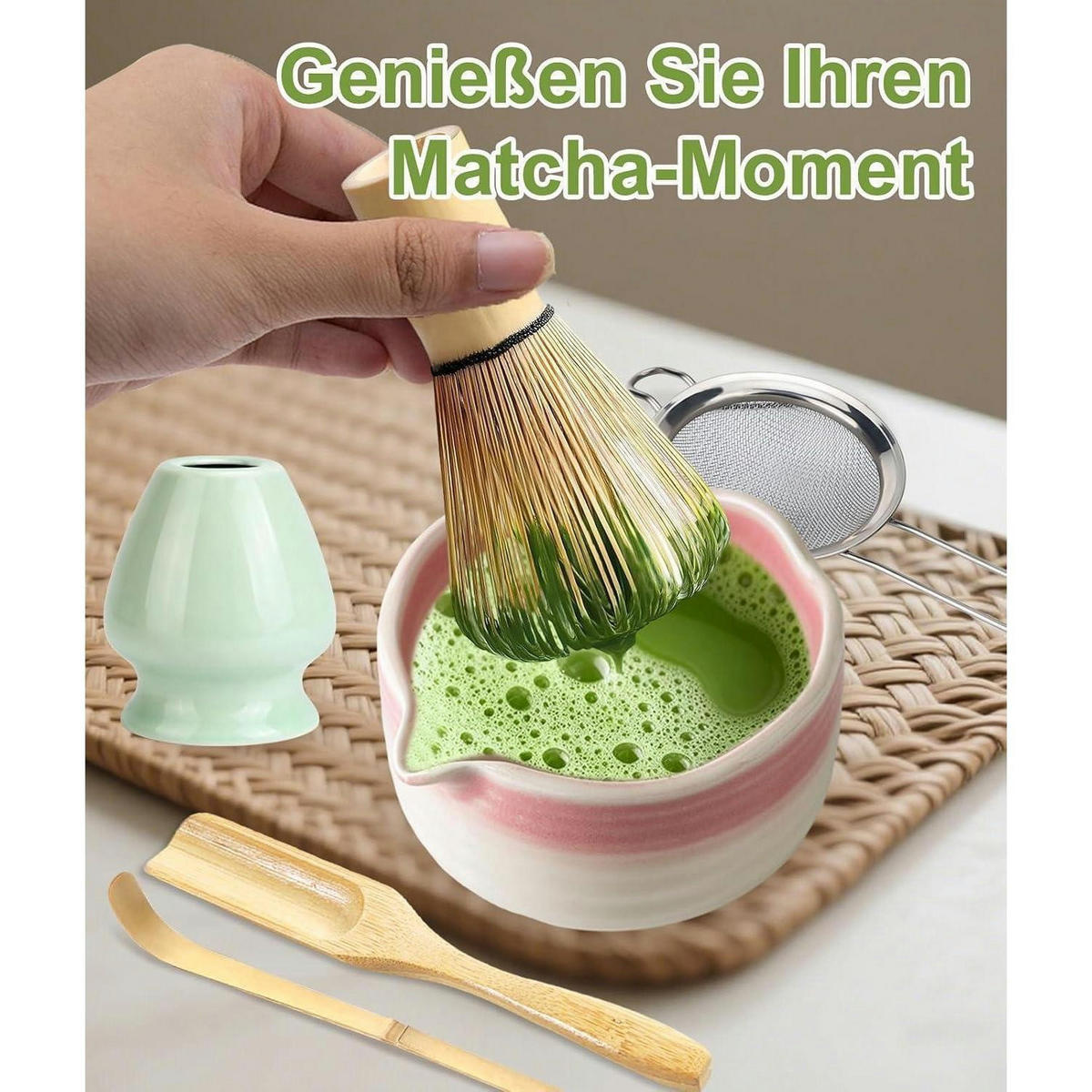 MATCHA Set 5-teilig Bambus Grün - Grün, Naturmaterialien (10/10/10cm)