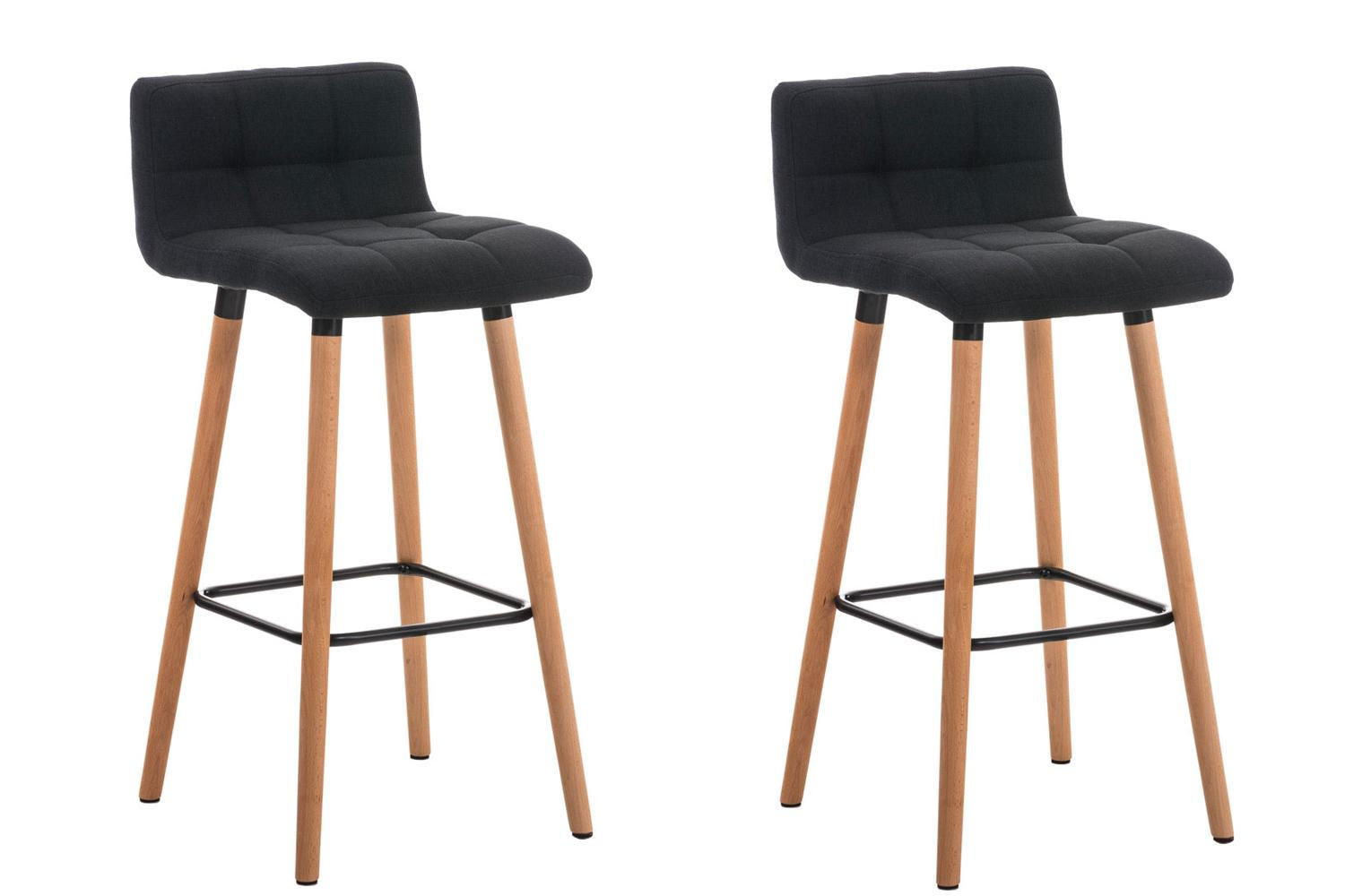 BARHOCKER 2er Set Stoff schwarz - Eukalyptusholzfarben/Schwarz, Holz/Textil (42/94/49cm) - CLP