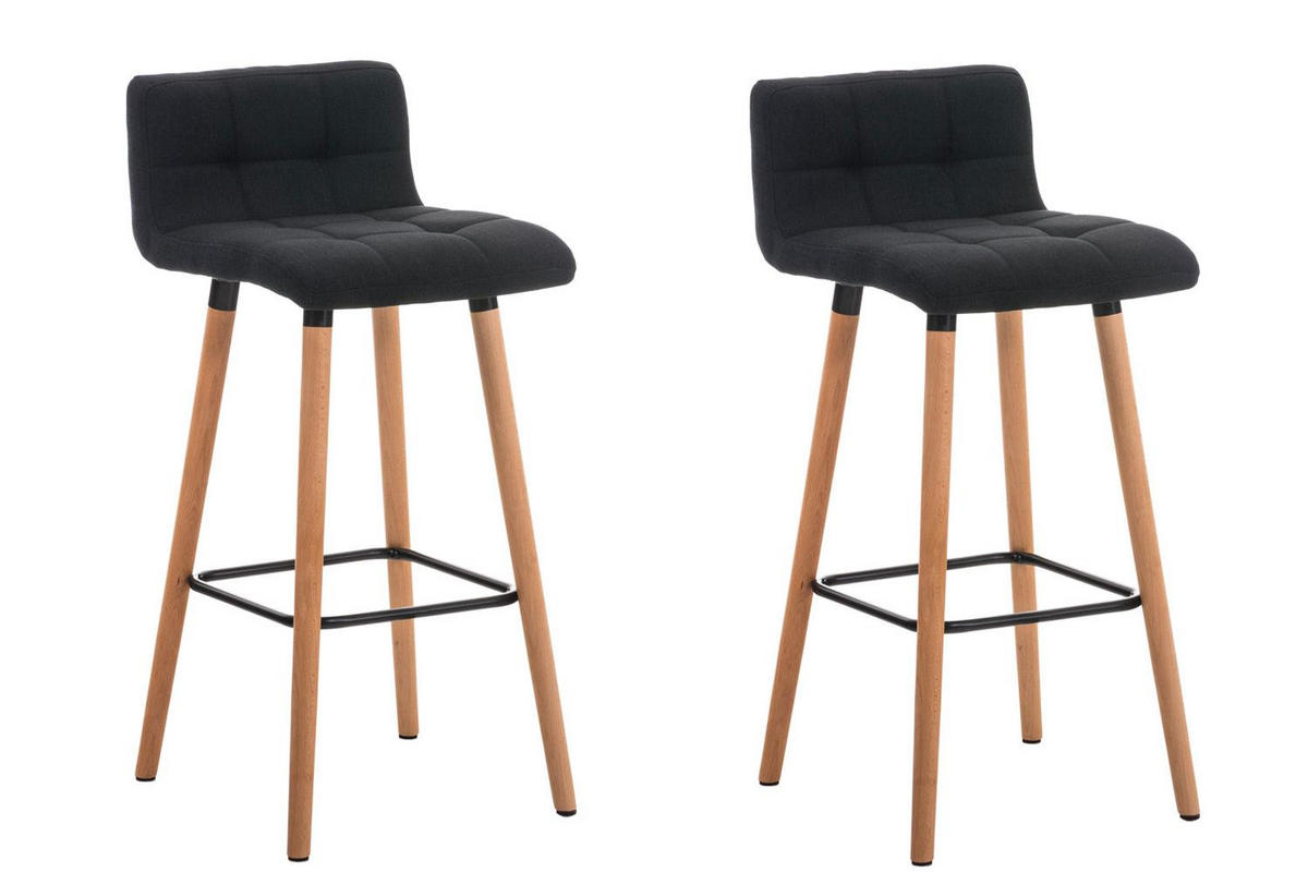 BARHOCKER 2er Set Stoff schwarz - Eukalyptusholzfarben/Schwarz, Holz/Textil (42/94/49cm) - CLP