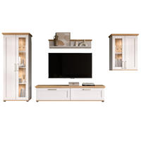 WOHNWAND 4-teilig weiß Lärche, Eiche Artisan 316 cm Landhaus, Schrankwand mit viel Stauraum - Silberfarben/Schwarz, Holzwerkstoff/Kunststoff (316/161/40cm) - Inn.Furn