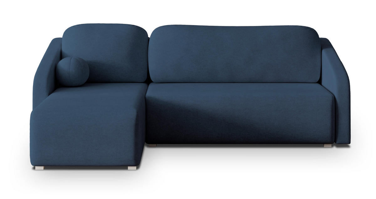 ECKSOFA MARELLO Blau Geflochtener Stoff mit Schlaffunktion - Blau, Holz (220/143cm) - MASSENO