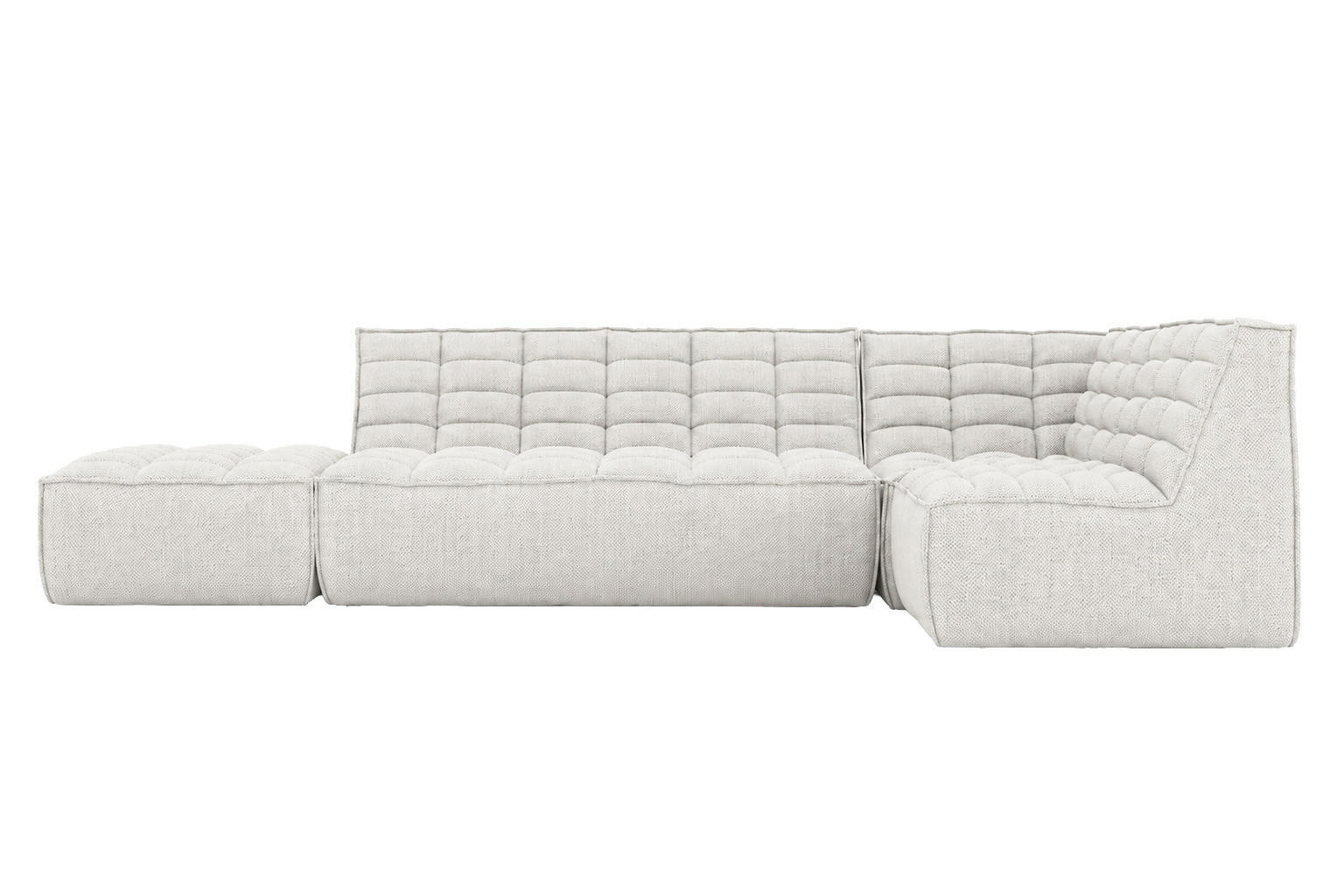 ECKSOFA Modulare L-Form Mit Hocker, Plüschstoff Pop, Ice, Rechts, LAZY L Mit Hocker - Weiß, Holz (333/173cm) - Kaiser Möbel