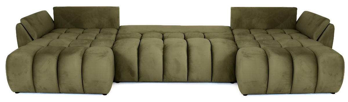 ECKSOFA Iris U mit Schlaffunktion und Bettkasten, U-Form – Olivgrün Samt 382/184/85 cm - Schwarz/Olivgrün, Kunststoff/Textil (382/184cm) - WFL GROUP