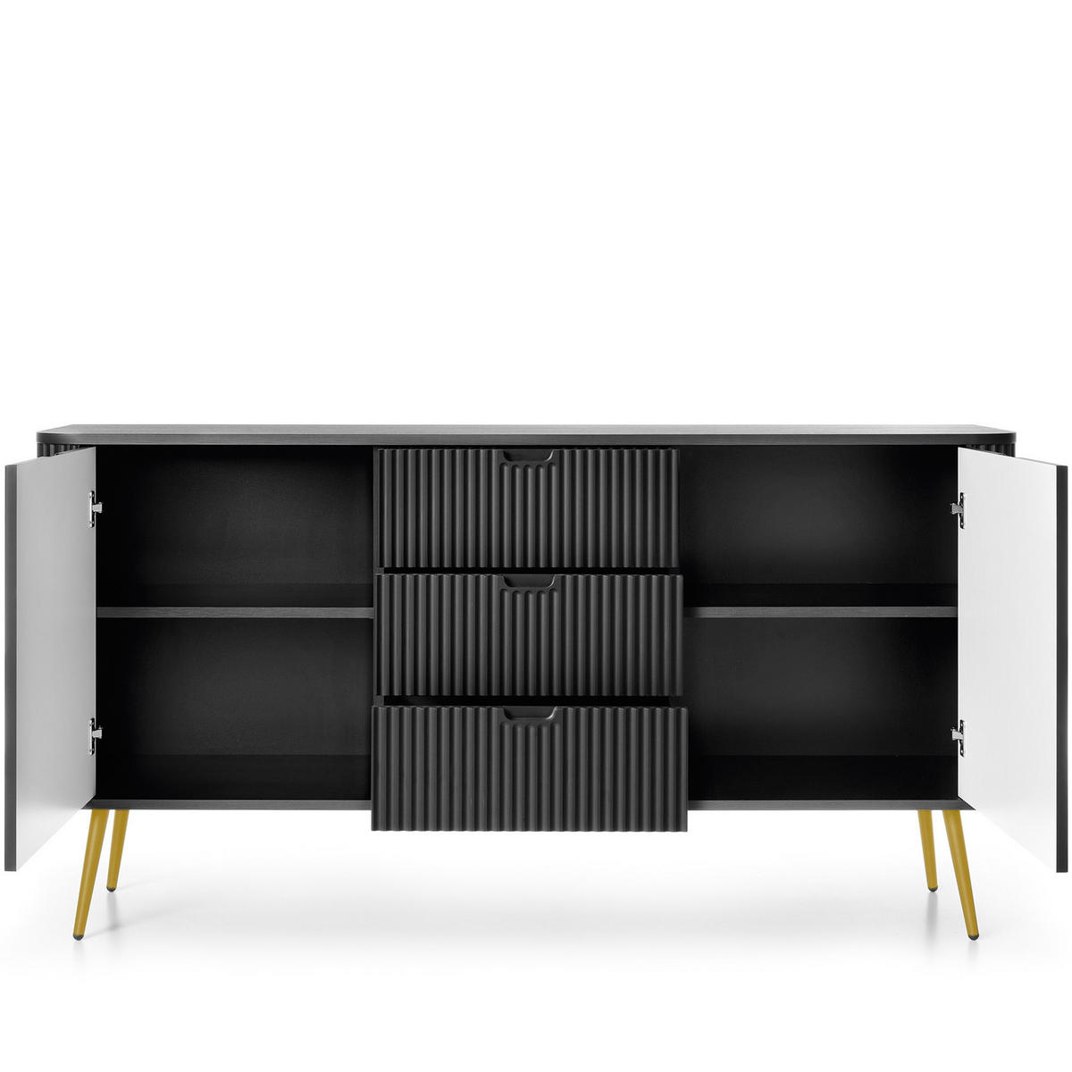 KOMMODE Zova Schwarz, Goldene Beine, Kombikommode - Goldfarben/Schwarz, Holzwerkstoff/Metall (168/87/39cm) - Bettso
