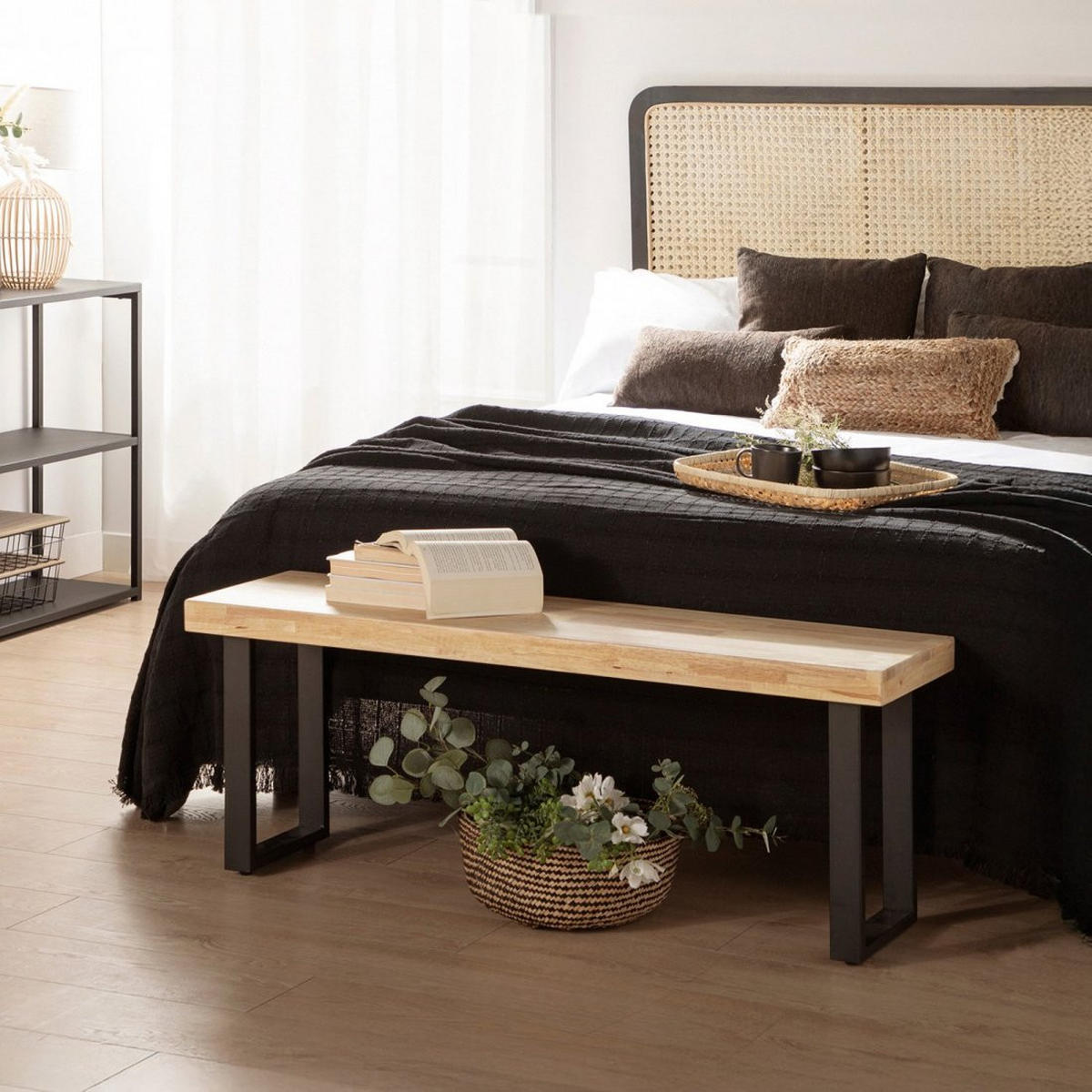 BETTENDE Alys Natürlich 120 cm x 47 cm - Schwarz/Naturfarben, Holz (120/47/34cm) - Klast Home