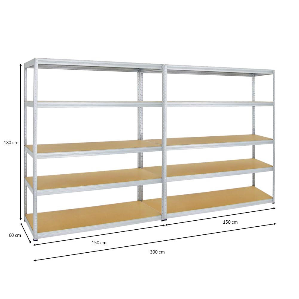 SCHWERLASTREGAL Giant Elephant 2er-Set mit 2x 180x150x60 cm Fachlast 200 kg Verzinkt - Silberfarben, Metall (300/180/60cm) - PROREGAL