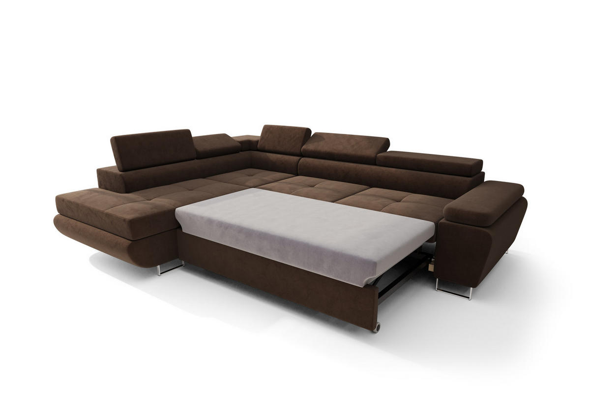 ECKSOFA KONGO RBN04, Eckcouch in L-Form mit Schlaffunktion, Farbe: Gelb, Velourstoff, Ottomane Links - Gelb, Textil (272/200cm) - O-Sofa