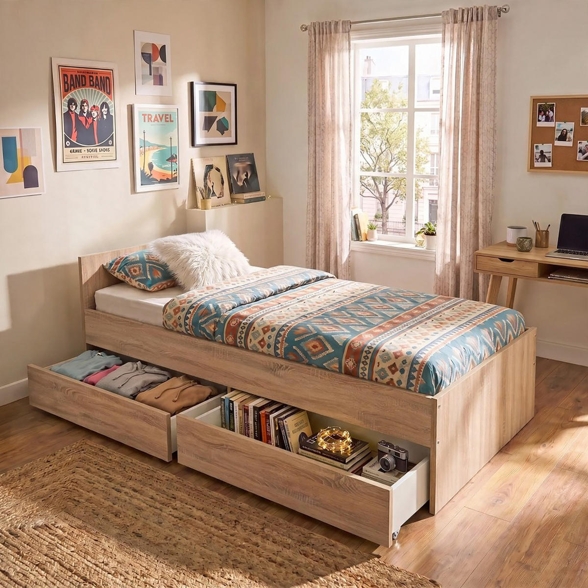 BETT KAPPA mit Schubladen/ Bett 90x190 - Eiche Gebleicht Dekor - Sonoma Eiche, Holzwerkstoff (90/190cm) - Weber Industries
