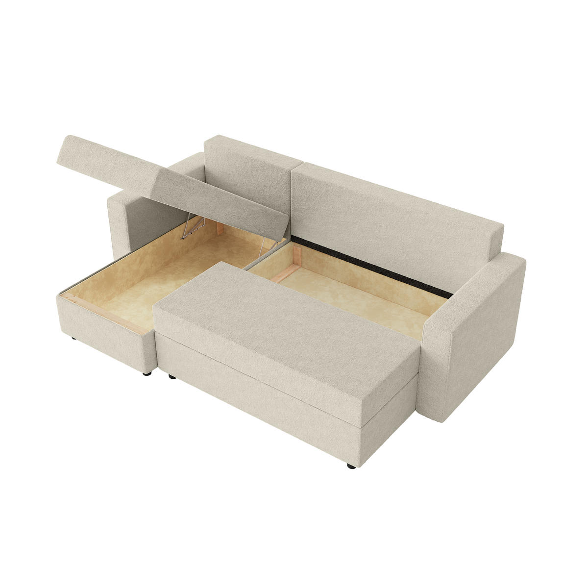 ECKSOFA Goka Lux L mit Schlaffunktion und 2 Bettkästen, Beige - Beige, Textil (230/146cm) - Fedve