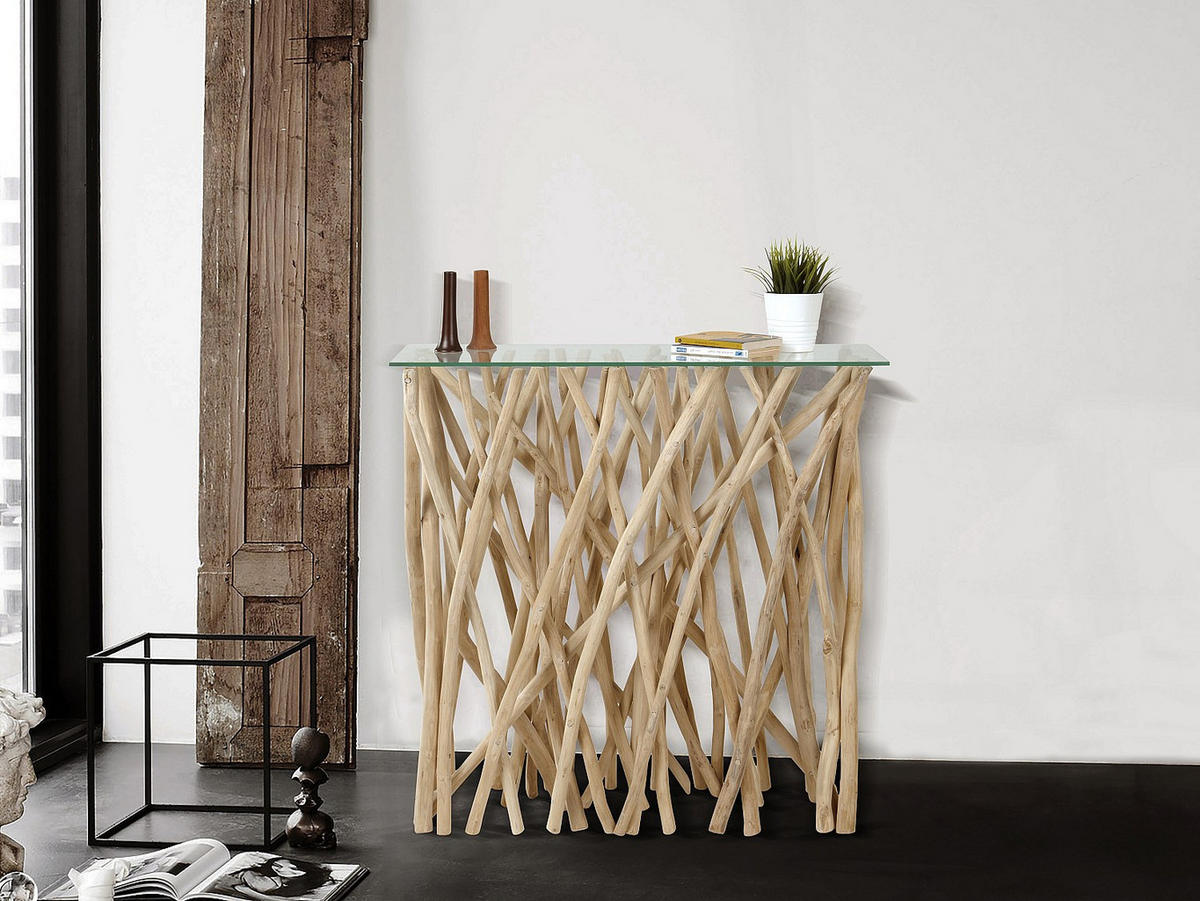 KONSOLENTISCH - 92 cm x 35 cm - holz - naturfarben hell Gayana - Naturfarben, Glas/Holz (35/92/91.5cm) - Vente-Unique