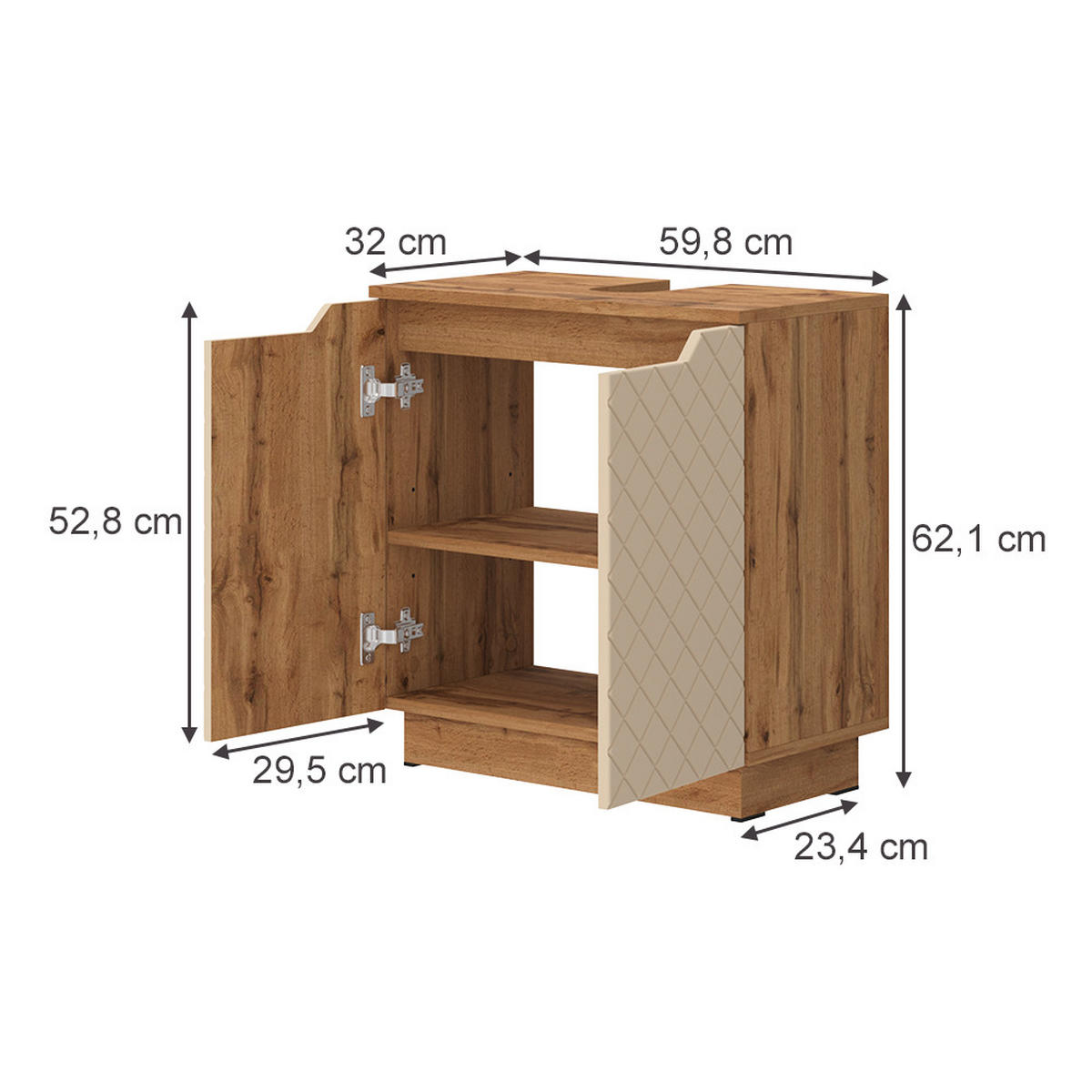 WASCHBECKENUNTERSCHRANK Lotta Eiche/Kaschmir mit Kachelstruktur 58.9 x 62.1 cm mit 2 Türen - Kaschmir/Eichefarben, Holzwerkstoff (58.9/62.1/32cm) - Vicco