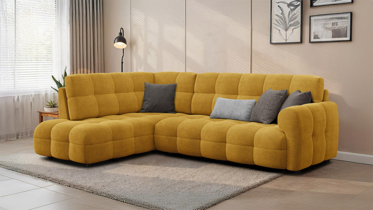 ECKSOFA MELLOW 5-Sitzer, safran - Gelb/Schwarz, Holz/Textil (283/191cm) - Courtois Laville