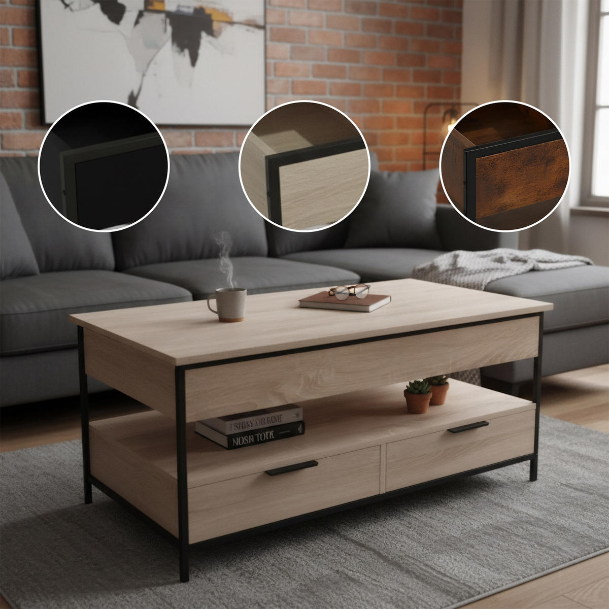 COUCHTISCH - Hellbraun, Holzwerkstoff/Metall (50/100/63cm) - Relaxdays